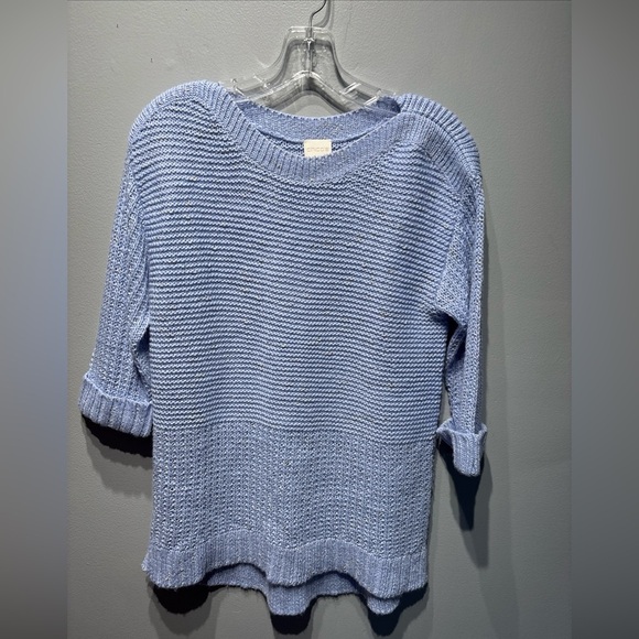 Chicos Cable Knit Pastel Blue Silver Metallic‎ Spring Coastal 3/4 Sleeve Sz1 (M) - Picture 1 of 9